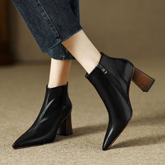 Halle Black Pointed Toe Block Heel Boots