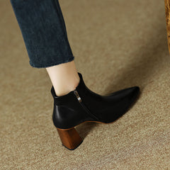 Halle Black Pointed Toe Block Heel Boots