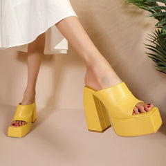 Della Platform Open Toe Chunky Heel Mules