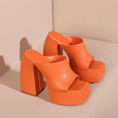 Della Platform Open Toe Chunky Heel Mules