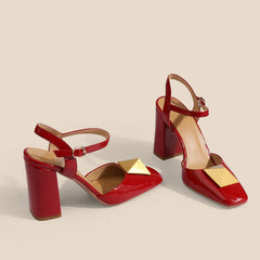 Caitlin High Chunky Heel Ankle Strap Pumps