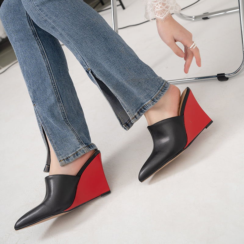 Calista Pointy Toe Wedge Heel Mules