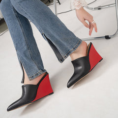 Calista Pointy Toe Wedge Heel Mules