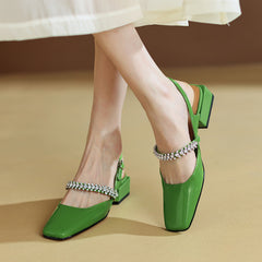 Dalila Square Toe Slingback Flats with Rhinestones