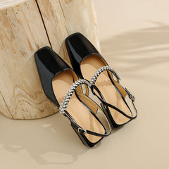 Dalila Square Toe Slingback Flats with Rhinestones