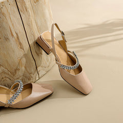 Dalila Square Toe Slingback Flats with Rhinestones