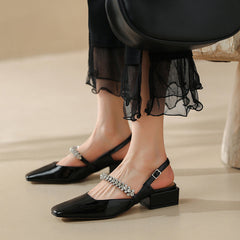 Dalila Square Toe Slingback Flats with Rhinestones