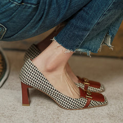 Desiree Plaid Slip on Mid Heel Pumps