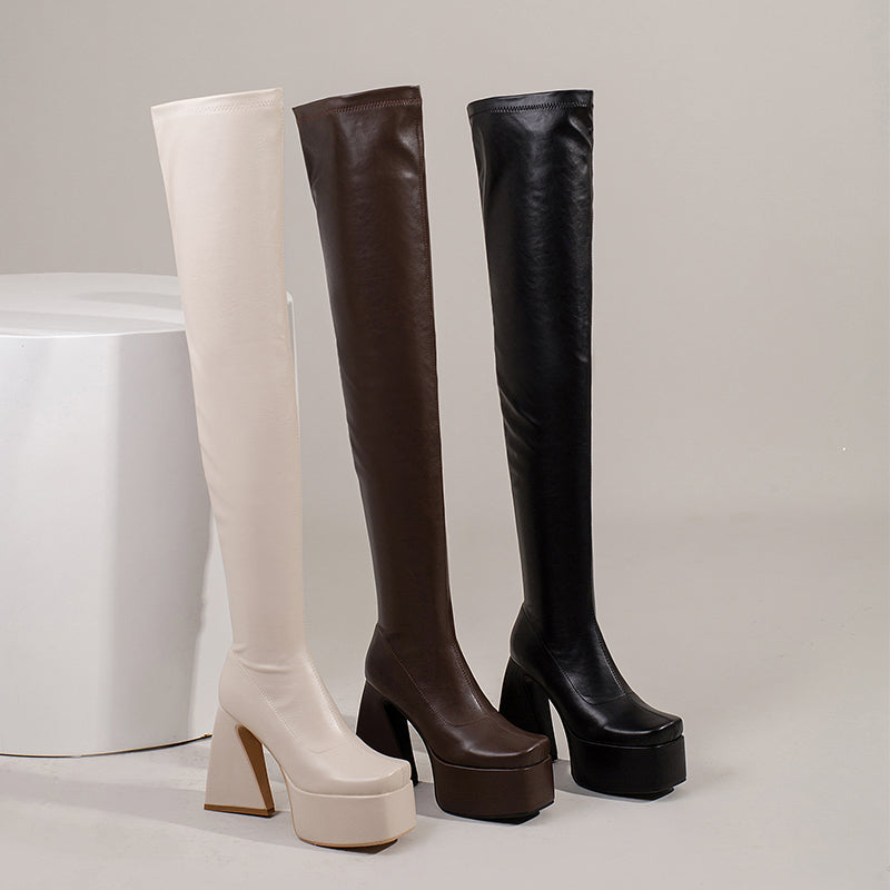 Fanta Platform Thigh High Brown Boots
