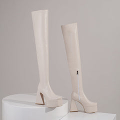 Fanta Platform White Thigh High Boots