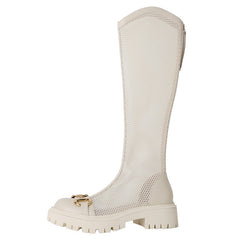 Ember White Womens Mesh Knee High Boots