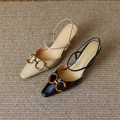 Fiona Black Kitten Heels with Gold Chain