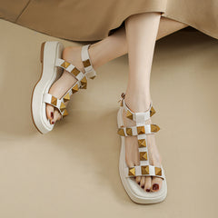 Evelyn Rivet Studded Ankle Strap Platform Sandals