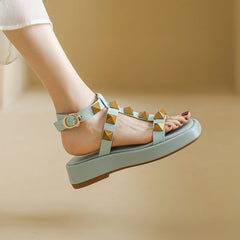 Evelyn Rivet Studded Ankle Strap Platform Sandals
