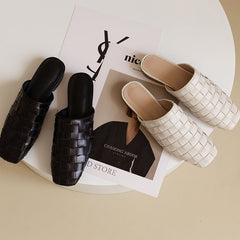 Eve Woven Leather Mules in White