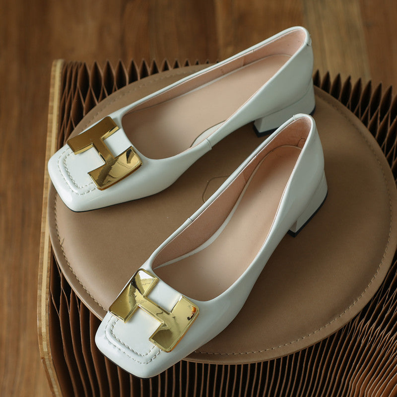 Ella Genuine Leather Low Heel Slip on Pumps