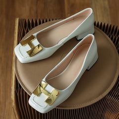 Ella Genuine Leather Low Heel Slip on Pumps