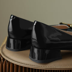 Ella Genuine Leather Low Heel Slip on Pumps