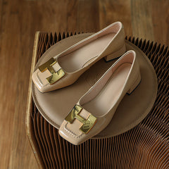 Ella Genuine Leather Low Heel Slip on Pumps