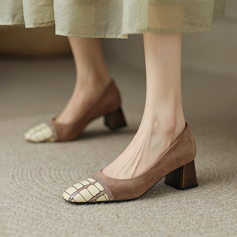 Faye Embellished Square Toe Heels Tan