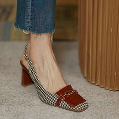 Dara Plaid Slingback Mid Heels