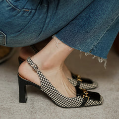 Dara Plaid Slingback Mid Heels