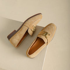 Cataleya Womens Suede Loafers with Chain