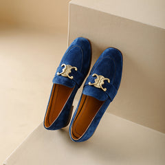 Cataleya Womens Suede Loafers with Chain