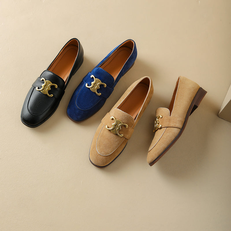 Cataleya Womens Suede Loafers with Chain