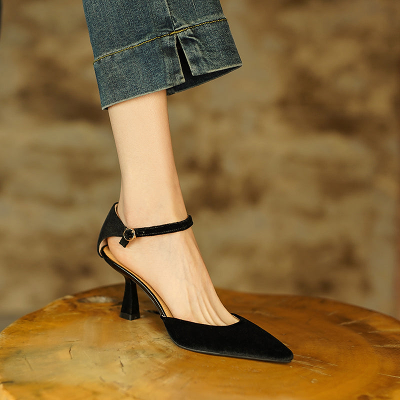 Freja Black Velvet Heels