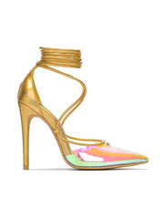 Iridescent Clear Lace-up Heels